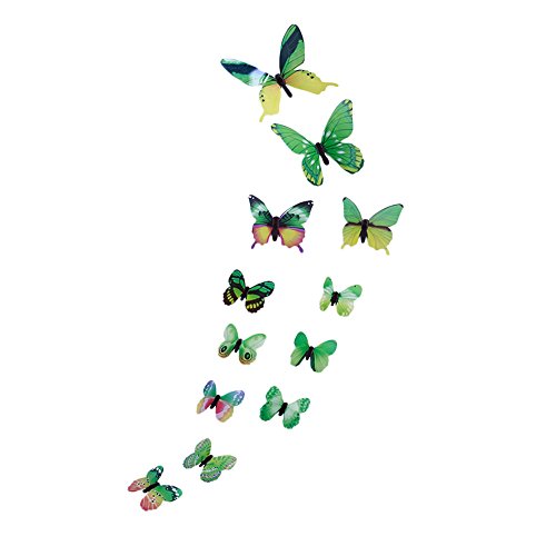 Dressin 12PCS Wall Decal, Animals Wall Sticker Decals for Room Home Nursery Decor 3D DIY Silver Mirror Decoration Home Decor (Green -2) - Thumbnail 2