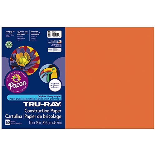 Pacon Tru-Ray Construction Paper, 12-Inches by 18-Inches, 50-Count, Orange (103034)