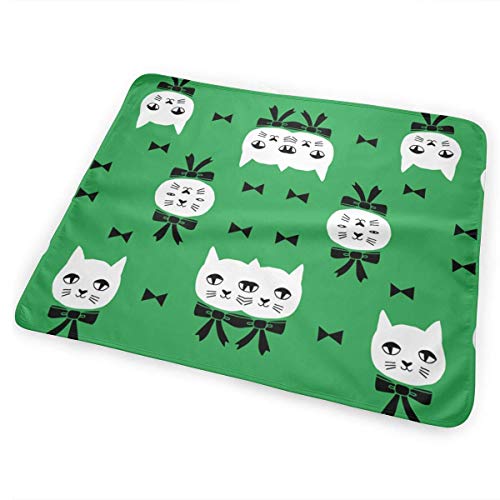 Dicobrune Fancy Cat Green Baby Crib Pee Mat Washable Urine Bed Pads Absorbent Reusable