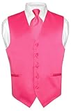 Men's Dress Vest & NeckTie Solid HOT PINK FUCHSIA Color Neck Tie Set