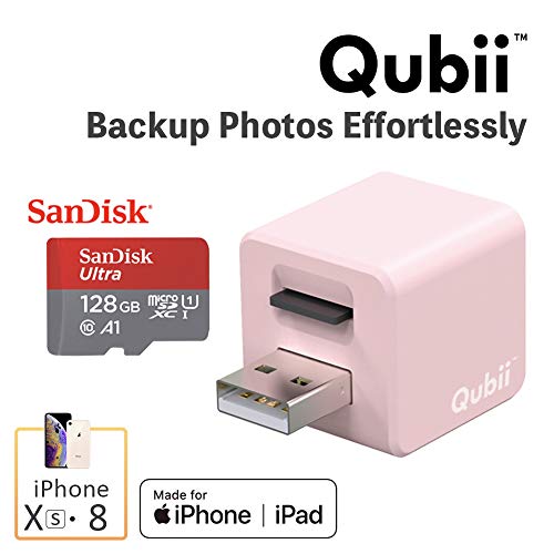 Flash Drive for iPhone, Auto Backup Photos & Videos, Photo Stick for iPhone, Qubii Photo Storage Device for iPhone & iPadã€128GB - Pinkã€‘