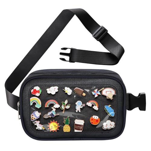 Pin Bag Fanny Pack, Ita Bag Storage Pins Crossbody Belt Bags for Women Girls Gifts, Black Display Bags for Sports Memorial Travel Brooches(No Pins Included)