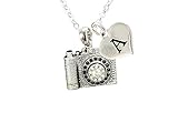 Custom Crystal Camera Photography Silver Necklace Jewelry Choose Initial All 26