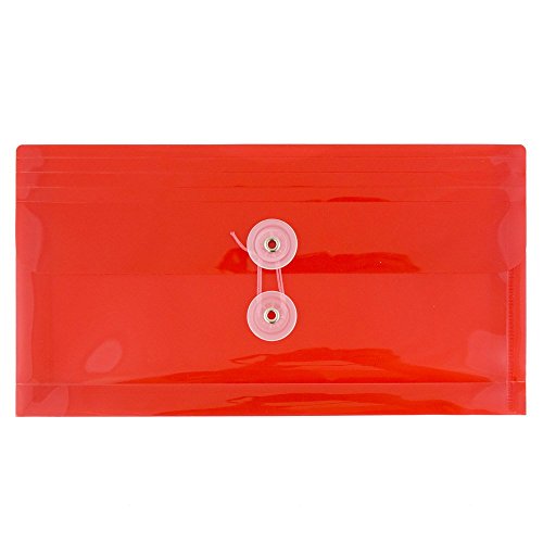 JAM PAPER Plastic Envelopes with Button & String Tie Closure - #10 Business Booklet - 5 1/4 x 10 - Red - 12/pack - Thumbnail 4