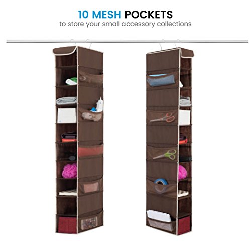 ZOBER Hanging Shoe Organizer for Closet, 10 Shelves - Hanging Shoe Rack W/Side Pockets - Narrow, Space Saving, Durable