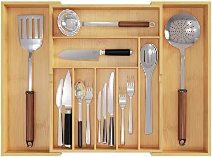 Bameos Upgraded Utensil Drawer Organizer Cutlery Tray Desk Drawer