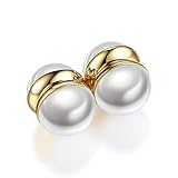Molike Fashion Magnetic Circle Stud Pearl Earrings Non Piercings Clip 10mm for Women (Golden-Tone)