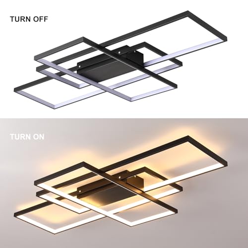 Luz de techo LED moderna geadi, luz de techo incorporada ajustable en negro de 35“, 3 lámparas de techo cuadrado, adecuada para comedor de dormitorio de Sala de techo bajo (50w, 3000k-6500k)