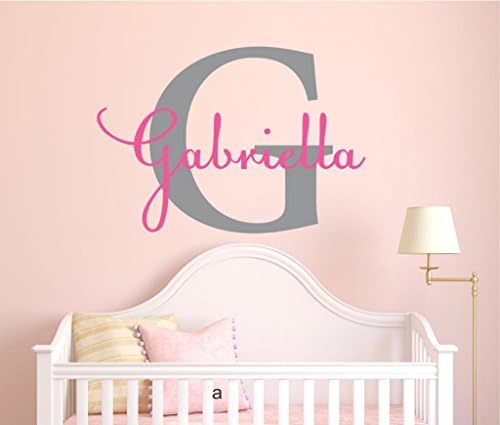 Girls Custom Name and Initial Wall Decal Sticker, 36" W by 25" H Girls Name Wall Decals, Wall Decor, Personalized, Girls Decor, Girls Nursery, Girls Bedroom, Plus Free White Hello Door Decal