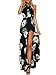 MISSLOOK Women's Bohemian Halter Sleeveless Floral-Print Split Summer Maxi Dress - Navy Blue S