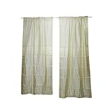 2 Indian Sari Boho Curtains White Door Draperies Living Room Decor 96x44