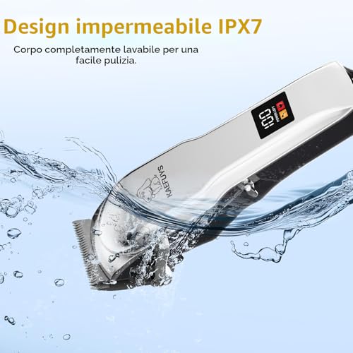KAEFUYS Professional Long Hair Dog Clipper Powerful Motor 7000 RPM LED Display and IPX7 Waterproof Hair Clipper for Pets Long and Thick Hair with Wireless Design for Dogs and Cats