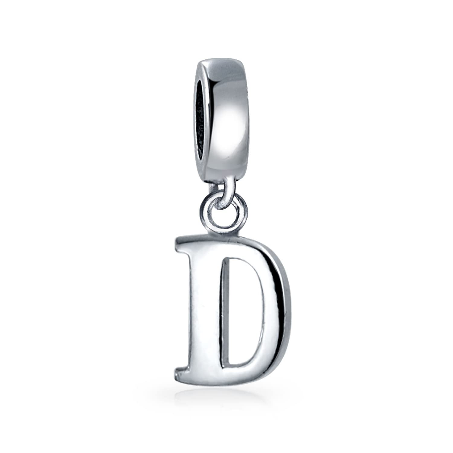 Bling Jewelry Personalized Gift Block Letter D Alphabet Initial Dangle Charm Bead For Women For Teen .925 Sterling Silver For European Bracelet