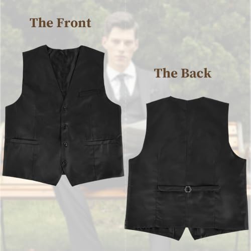 BSBUY Men's Formal Vest, Black Men's Dress Vest with Pocket, Elegant Men's Suit Vest, Wedding Party Business