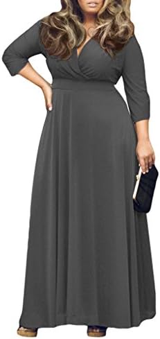 Appcome Women's Empire Waist Deep V Neck Plus Size Maxi Dress