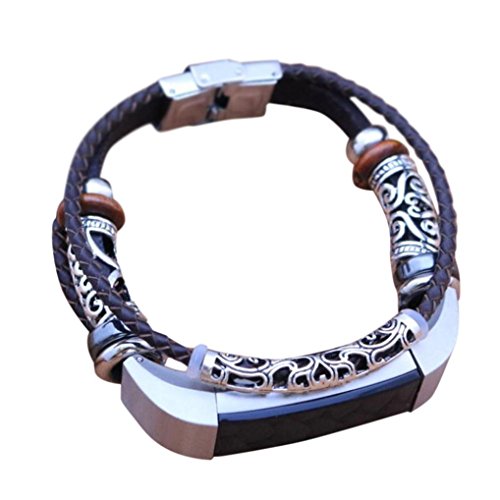 Leather Bands,AMA(TM) Luxury Leather Replacement Wristband Strap Band For Fitbit Alta/Fitbit Alta HR (A)