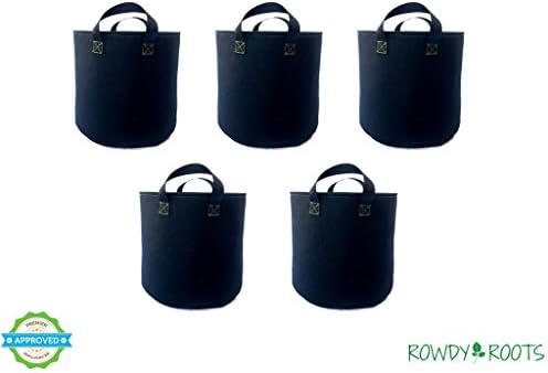 Rowdy Roots 5-Pack Heavy Duty Thickened Non Woven Grow Bags, Garden Pots, Aerated Premium Fabric Pots w/ Handles (7 gallon)