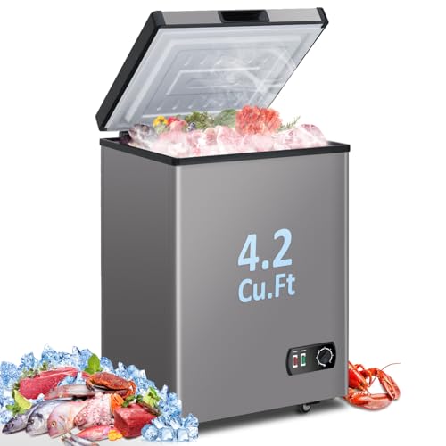 Chest Freezer 4.2 Cubic Feet with Removable Storage Basket, Deep Freezer 7 Adjustable Temperature, Energy Saving, Super Quiet for Garage, Office, Kitchen, or Apartment