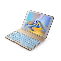 iPad 6th Gen Case with Keyboard Compatible for 2017 iPad 9.7 5th Gen, iPad Air 1-7 Color Backlits ipad 9.7 Keyboard Case-Auto Sleep/Waked -Sturdy Clam Shell with Back Circle Cutout(Gold)