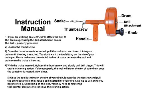 DrainX Power Pro 35-FT Steel Drum Auger Plumbing Snake with Drill Adapter | Heavy Duty Drain Snake Cable with Work Gloves and Storage Bag, Blue