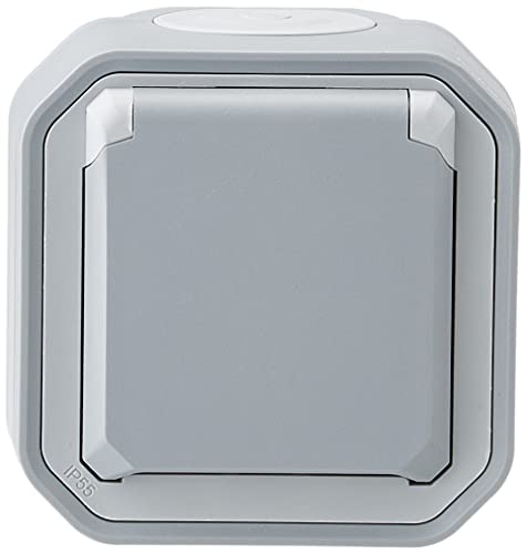 Legrand - Steckdose mit wasserdichter Erdung, mit Klappe, Plexo, 16 A, 250 V, Lieferung komplett für Montage in grauem Aufputz