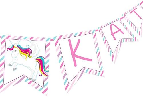 Unicorn custom name banner - Personalized girl birthday party decorations - 5x6" card-stock flags