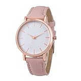 Womens Quartz Watches,COOKI Unique Analog Fashion Clearance Lady Watches Female watches on Sale Casual Watches for Women,Round Dial Case Comfortable PU Leather Watch-H12 (Pink)