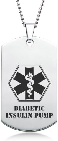 Personalised Jewellery Diabetic Insulin Pump EMS Stainless Steel Dog Tag with Gift Box