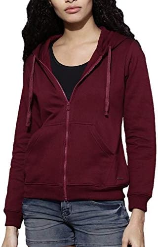 FashMind Solid Maroon Zipper Hoodies Sweatshirt for Women