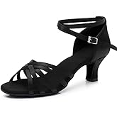 MSMAX Women Latin Dancing Shoes Mid Heel Character Ballroom Dance Shoe for Women Black 9 M US Women