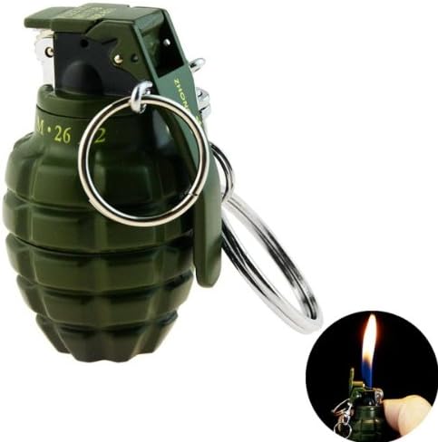 Hand Grenade Refillable Butane Lighter with Extra Flint(Green)