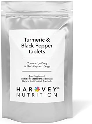 Turmeric & Black Pepper Tablets, 1400mg High Strength 95% Curcumin, 120 Vegetarian Tablets, UK Made, Harvey Nutrition