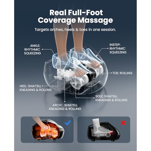 BOB AND BRAD Shiatsu Foot Massager with Heat and Remote, Deep Kneading Massage for Standing Worker, Fits up to Size US 14, 3 Heating Levels, 3 Adjustable Modes & Compression for Mom Dad Senior