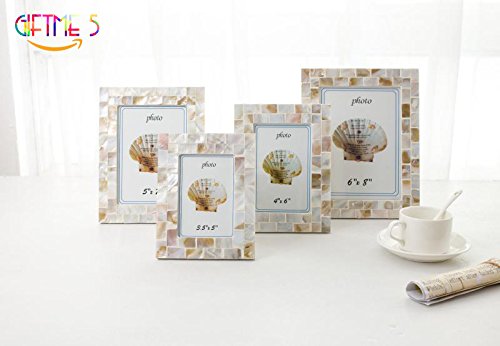 GIFTME 5 Mother of Pearl Pictures Frames,Coastal Wall Mount or Tabletop Desk Family Photo Frames 6 by 8 inch(Natural White)
