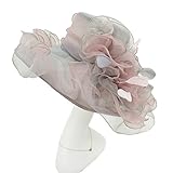 Saferin Women's Kentucky Derby Sun Hat Church Cocktail Party Wedding Dress Organza Hat Two Tone Color (SF2-Grey+Pink)