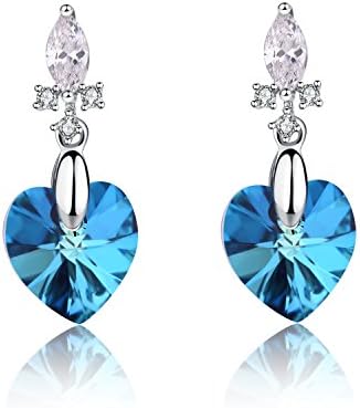 LadyRosian Heart of Ocean 925 Sterling Silver Stud Love Earrings with Blue Swarovski Crystals Fashion Jewelry Love Gifts for Women, Mother's Day Gifts (Blue)