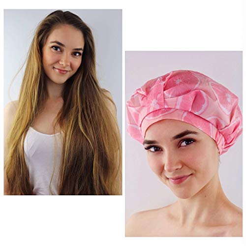 Luxury Shower Cap For Women - Ideal For All Hair Lengths and Thicknesses - Reusable, Waterproof and Washable - Double Layered Hair Cap - Beautiful Style and Color (Pink) 4 Luxury Shower Cap For Women - Ideal For All Hair Lengths and Thicknesses - Reusable, Waterproof and Washable - Double Layered Hair Cap - Beautiful Style and Color (Pink)