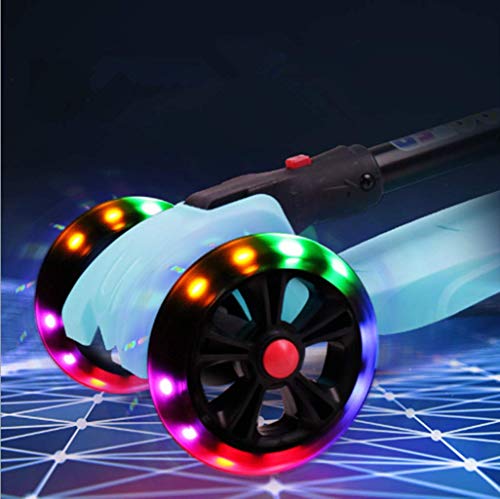 Jipemtra Scooters for Kids 3 Wheel T-bar Adjustable Riding Kick Scooters for Kids Height Adjustable LED PU Flashing with Graffiti Christmas Birthday Age 2~10 (Orange Foldable)