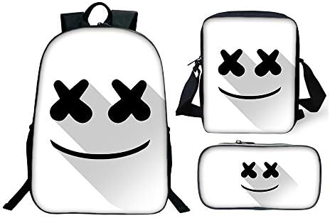 WCDP Marshmello Backpack,Shoulders Bags and Small bag and Pencil case,DJ Marshmello School Rucksack,Unisex Laptop Backpack for Students,Kids