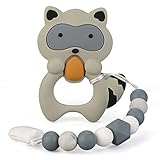 Baby Teething Toys BPA Free Silicone Teether Chew Egg with Pacifier Clip Cute and Effective Pain Relief Raccoo for Stylish Boy or Girl