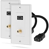 4K HDMI Wall Plate, Fosmon 1-Port HDMI Cable Cord with Ethernet + Coaxial TV F Connector, Single Outlet Port Faceplate Cover for HDTV, Home Theater, DVD, Xbox, PS3/PS4, Nintendo Switch - 2 Pack
