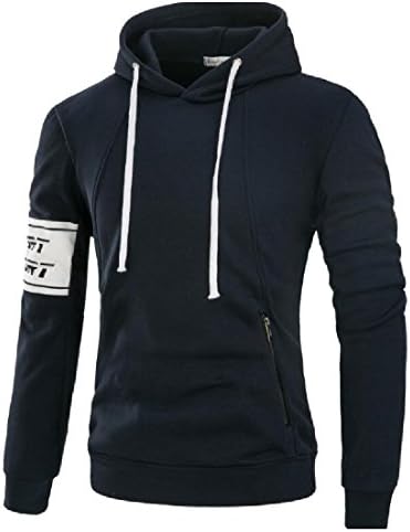 Colourful Men's Hooded Slim Fitted Sweatshirt Drawstring Solid Pullover Navy Blue S