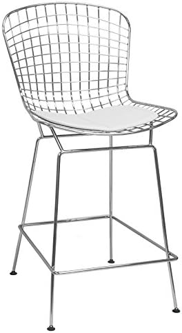 Ergo Furnishings Mid-Century Modern Mesh Chrome Barstool, White