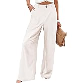 Women's Wide Leg Casual Long Pants High Elastic Waisted in The Back Business Offices Trousers Straight Pants with Pocket