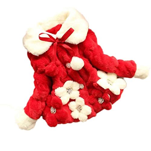 ZLOLIA Baby Clothes Winter Girls Kids 0-2 Year Toddler Flower Outwear Warm Jacket Snowsuit (80, Red)