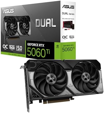 ASUS Dual GeForce RTX™ 5060 Ti 16GB GDDR7 OC Edition (PCIe 5.0, 16GB GDDR7, DLSS 4, HDMI 2.1b, DisplayPort 2.1b, 2.5-Slot Design, Axial-tech Fan Design, 0dB Technology, and More)