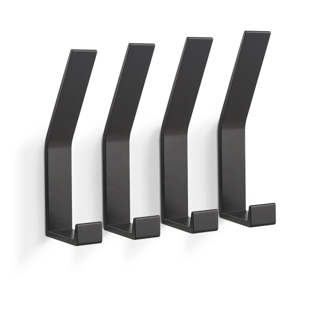 PDGROW Coat Rack Hooks Wall Mounted, 4 Packs Wall Hooks for Hanging Clothes, Coat, Towel, Rope, Keys, Hats, Purse, Wall Hangers for Kitchen, Bathroom, Door, Cabinet, Hallways, Bedrooms (Black)