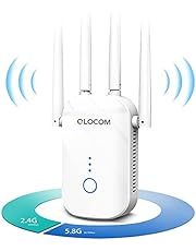 QLOCOM 1200Mbps WiFi Extender Wireless Signal Booster Long Range Dual Band WiFi Booster up to 6000 sq.ft Coverage, with Ethernet Port| WPS Function| 2.4&5GHz| 5 Working Modes| Alex Compatible
