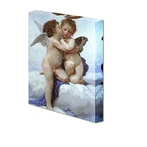 Cupid and Psyche as Children First Kiss by William Adolphe Bouguereau Giclee Canvas Prints Wrapped Gallery Wall Art | Stretched and Framed Ready to Hang - 24" x 16"