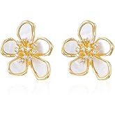 Kokoma Boho Flower Statement Earrings for Women Sterling Silver Pin CZ Crystal Big Floral Stud Earrings Wedding Earrings Dainty Studs Fashion Ear Jewelry